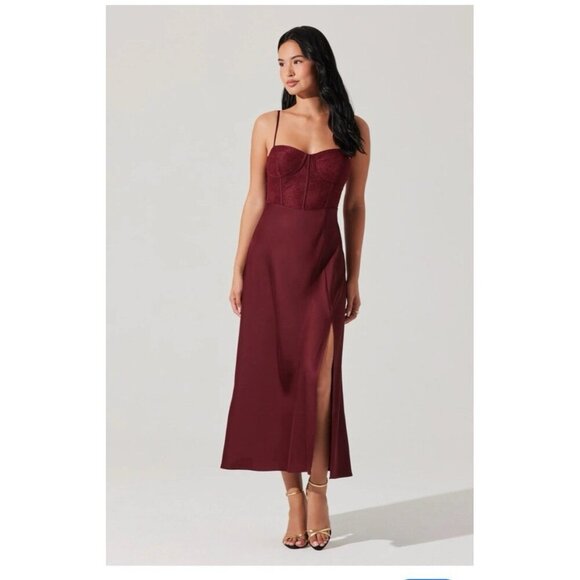ASTR The Label Lace Bustier Slip Women's Small Wine Midi Dress Party Feminine - Picture 1 of 11